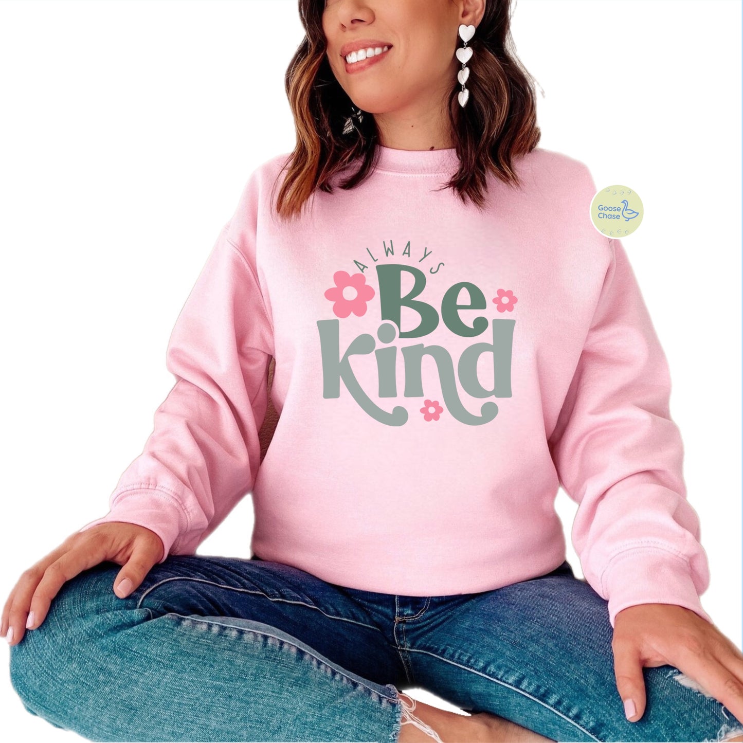 Always Be Kind Crewneck - retro feels and flowers