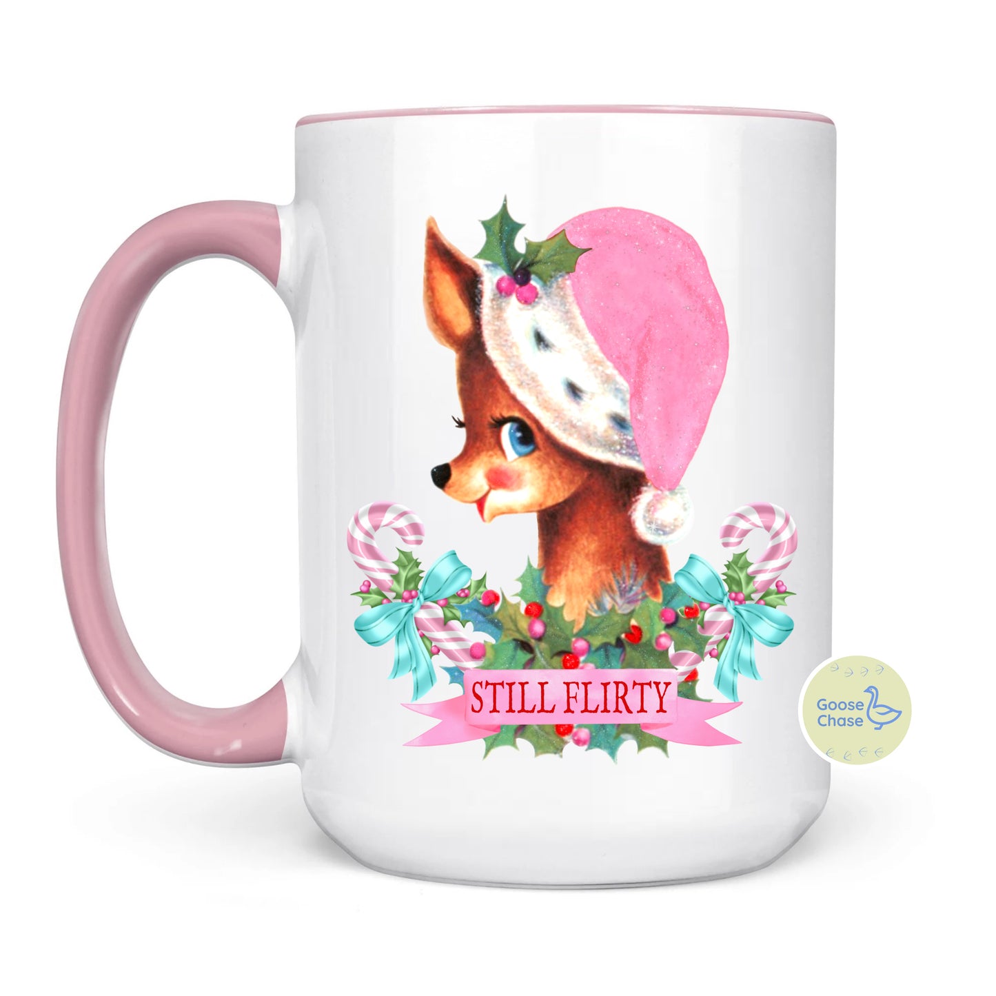 Vintage Reindeer Still Flirty Mug - Pink