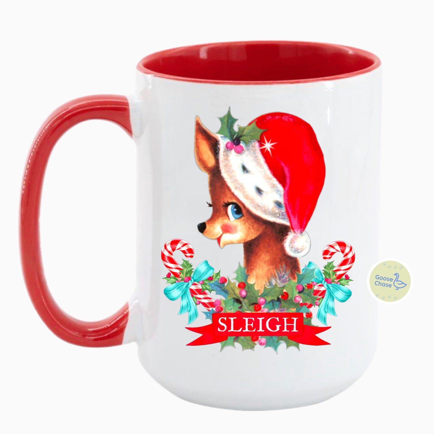 Vintage Reindeer Sleigh (Slay) Mug - Red