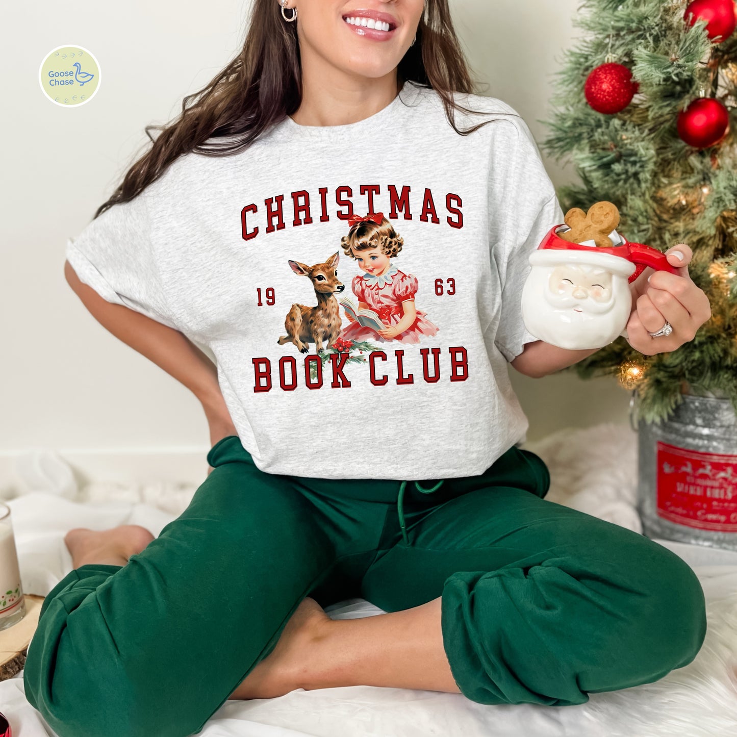 Christmas Book Club Tee - Ash Grey