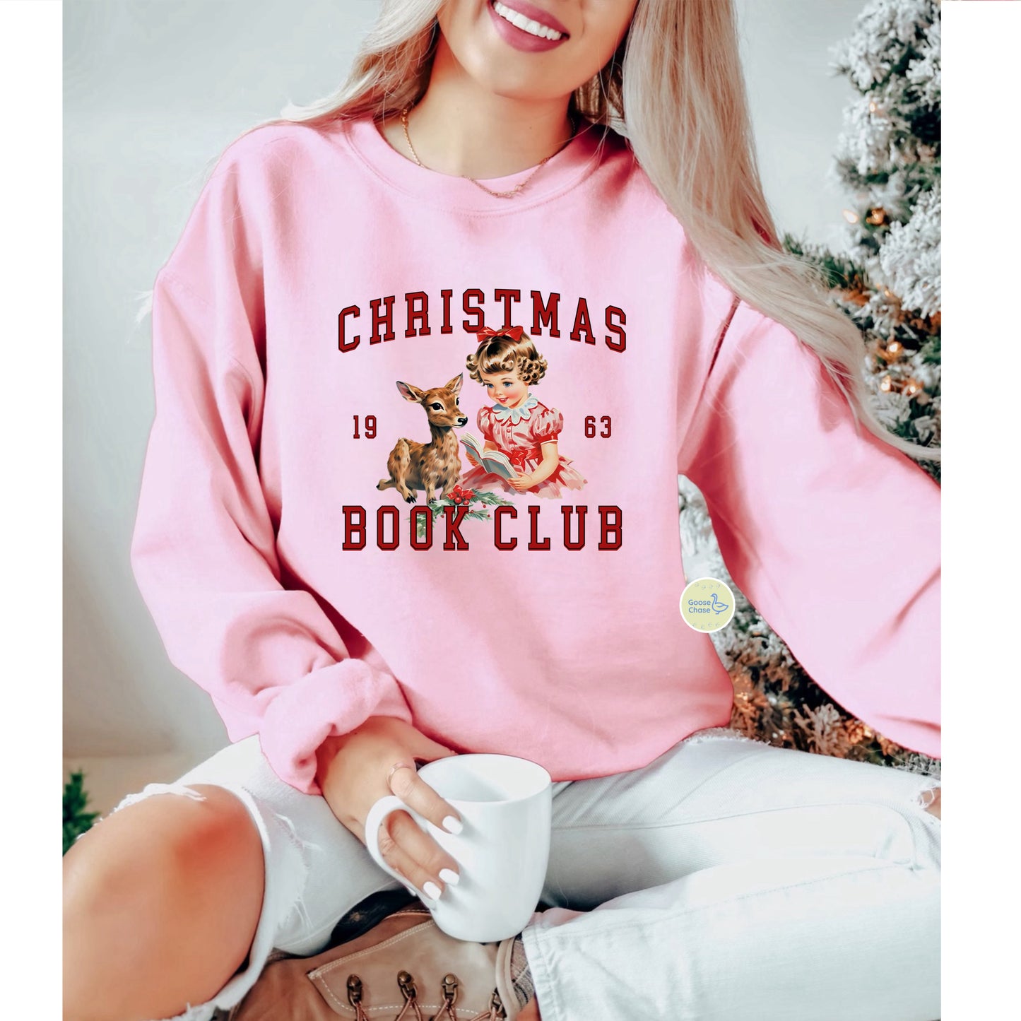 Christmas Book Club Crewneck - Pink