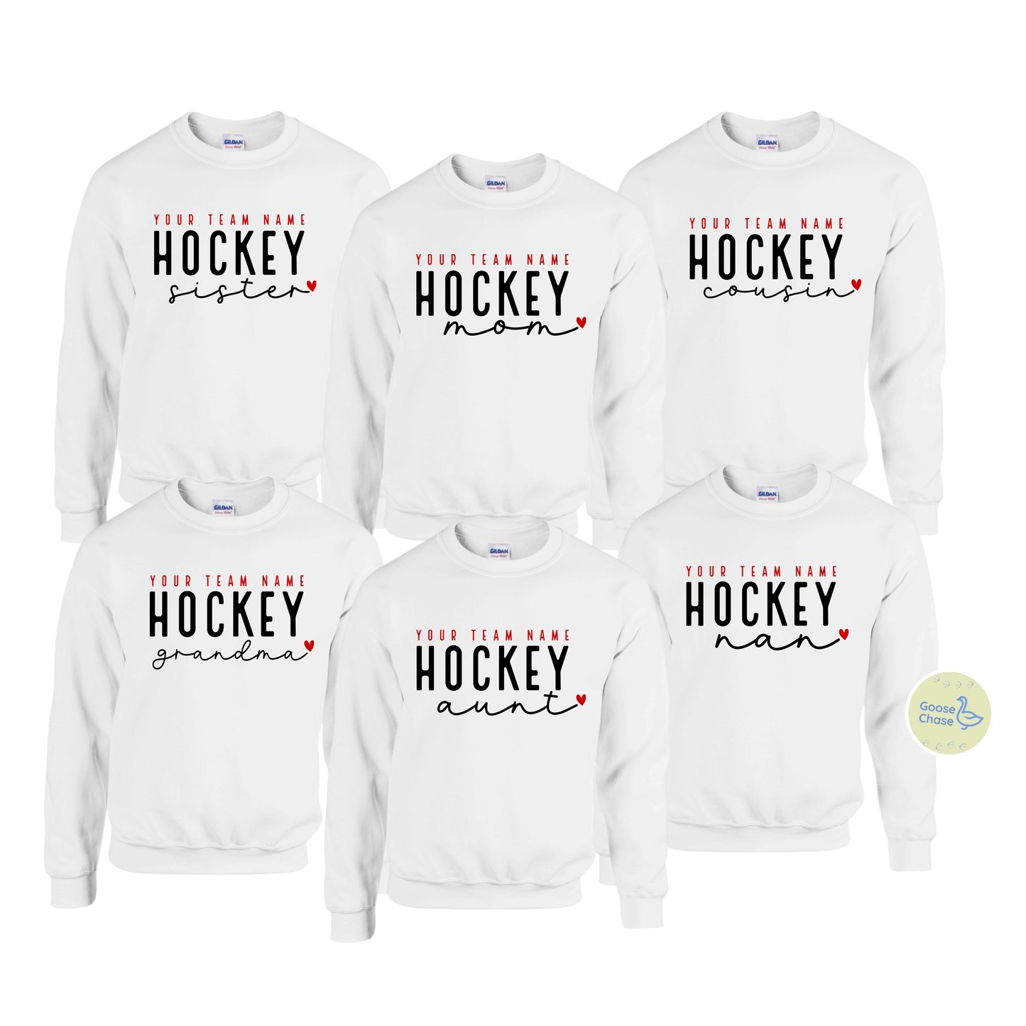 Personalized Team Hockey Family Crewneck White