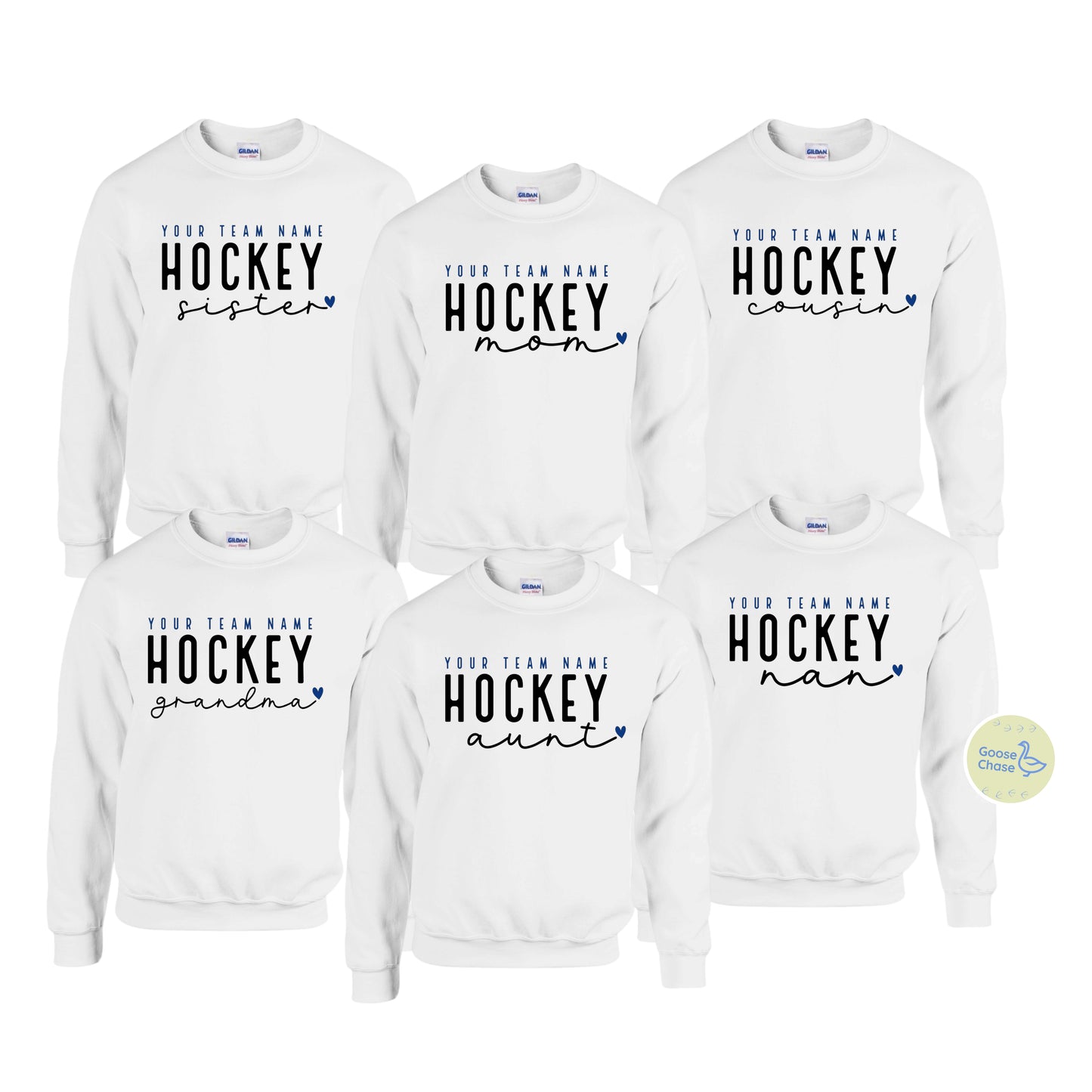 Personalized Team Hockey Family Crewneck White