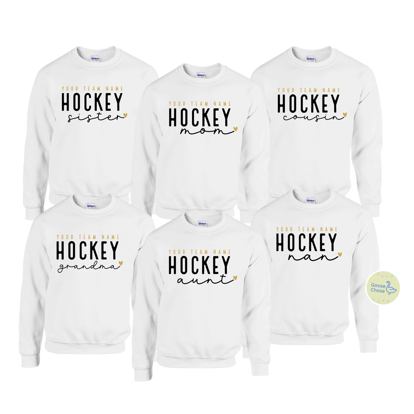 Personalized Team Hockey Family Crewneck White