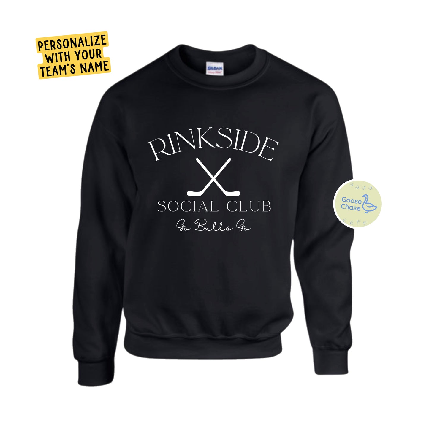 Rinkside Social Club Custom Team Name Hockey Crewneck Black