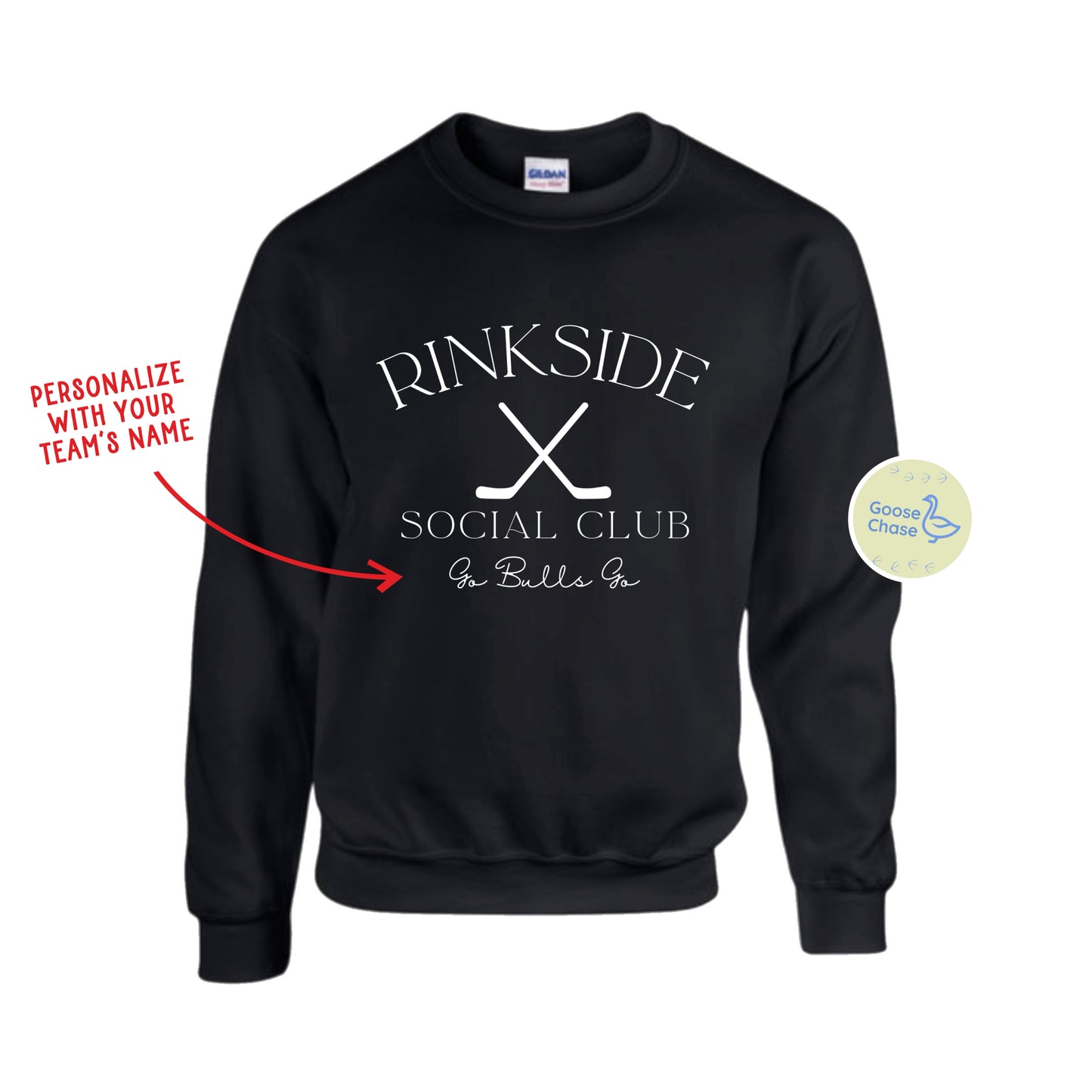 Rinkside Social Club Custom Team Name Hockey Crewneck Black