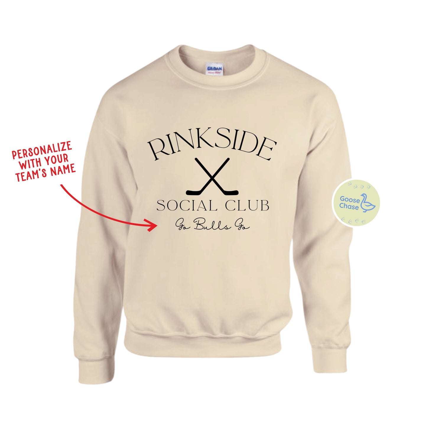 Rinkside Social Club Custom Team Name Hockey Crewneck Sand