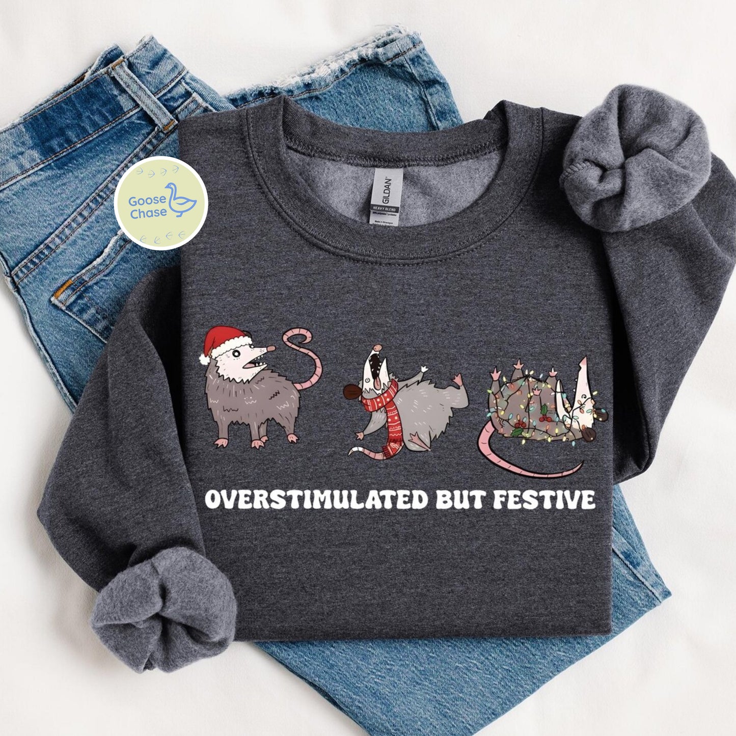 Overstimulated But Festive Christmas Possuum Crewneck