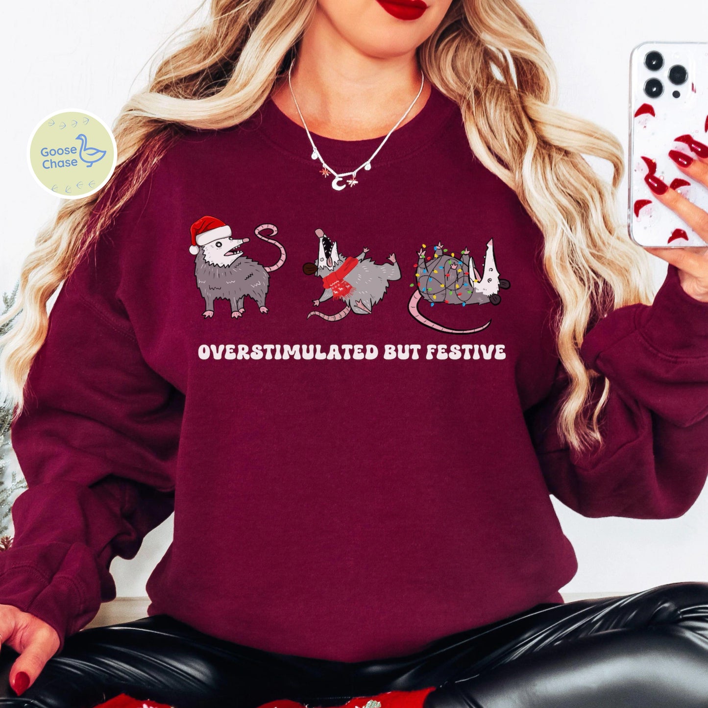 Overstimulated But Festive Christmas Possuum Crewneck