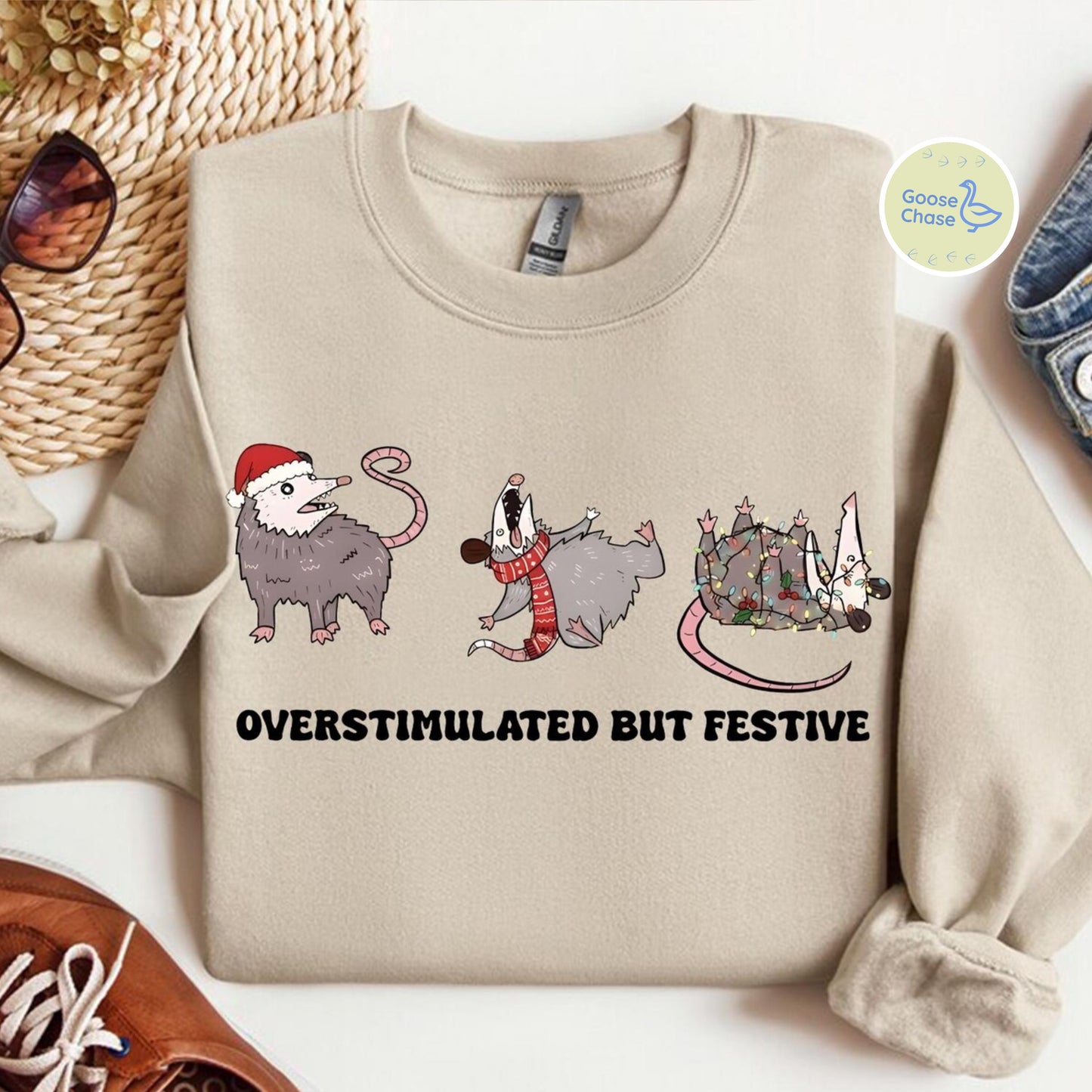 Overstimulated But Festive Christmas Possuum Crewneck