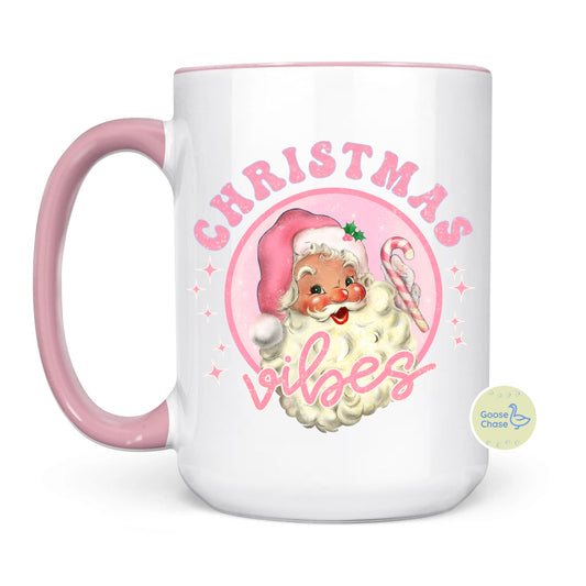 Pink Santa Christmas Vibes Mug