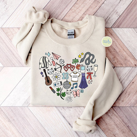 Heart-Shaped Taylor Swift Albums Fan Art Crewneck - Sand