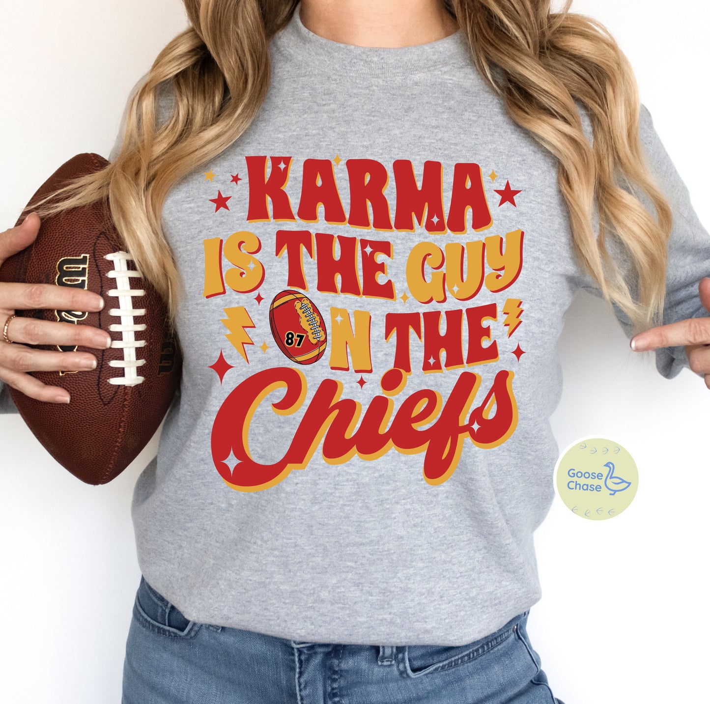 Karma Is The Guy on the Chiefs Taylor Swift Crewneck - Sport Grey