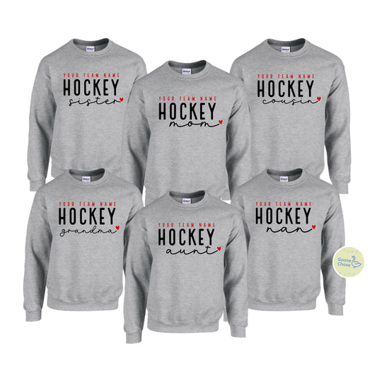 Personalized Team Hockey Family Crewneck - Grey