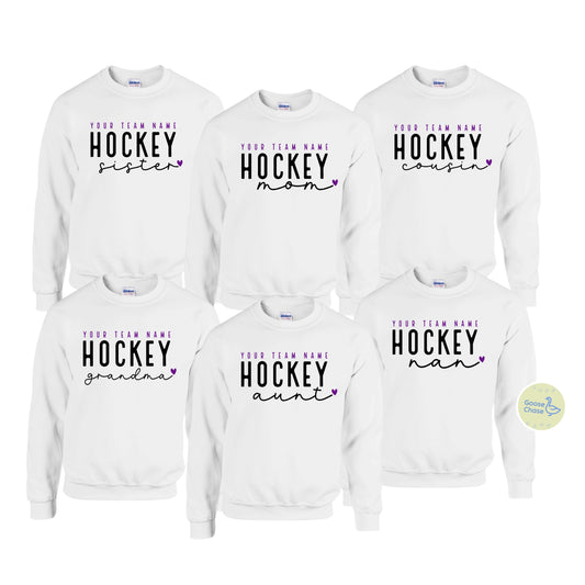 Personalized Team Hockey Family Crewneck White